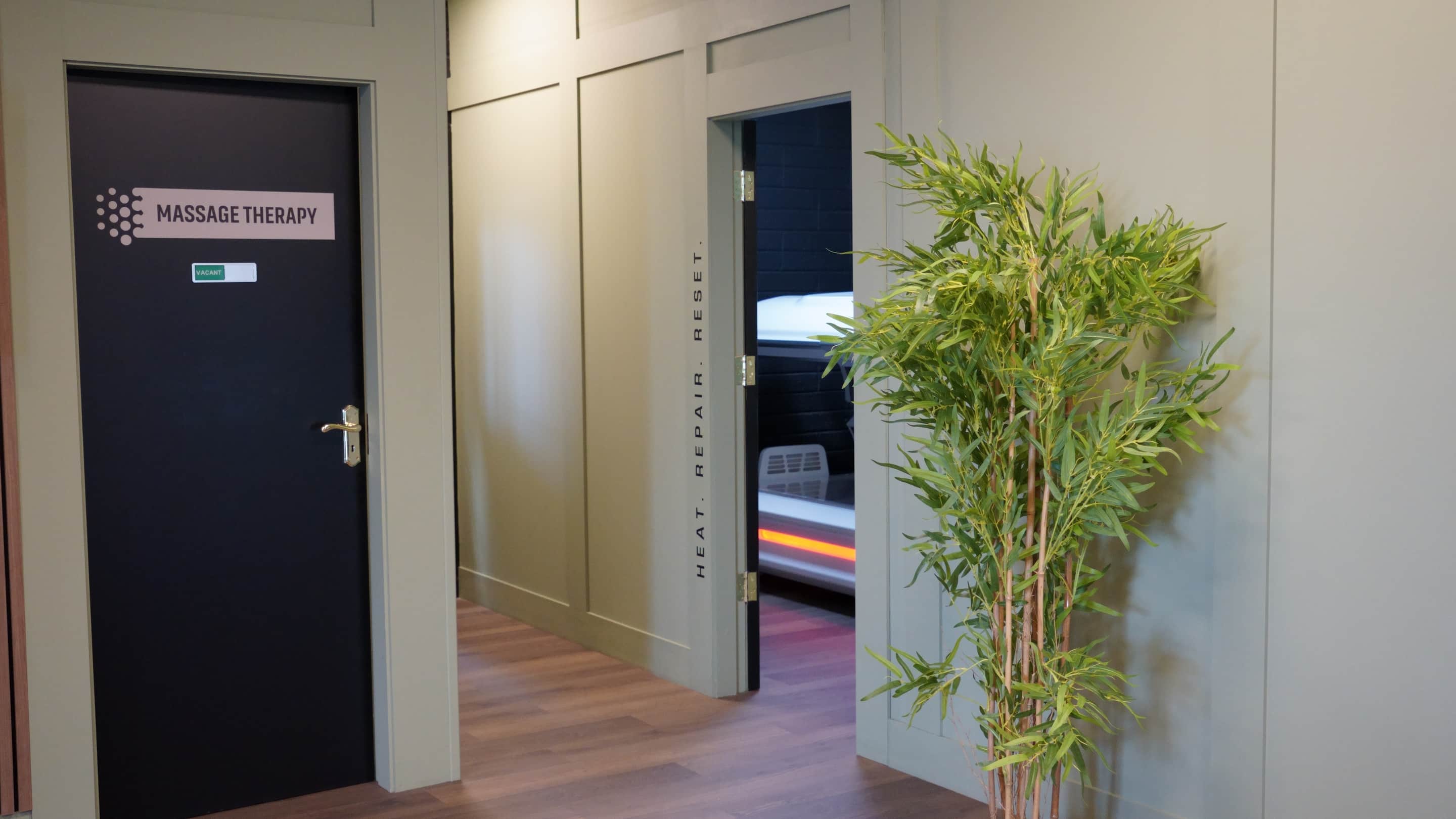 The massage therapy room door at the clinic